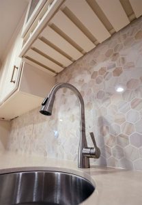 Custom-Basement-Home-Bar_St-Paul_MN Close up of home bar sink and tile from a home bar remodeling project, by Carter Custom Construction