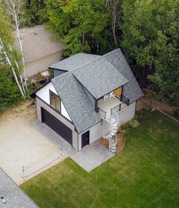 Custom new construction of a two level garage, built by Carter Custom Construction