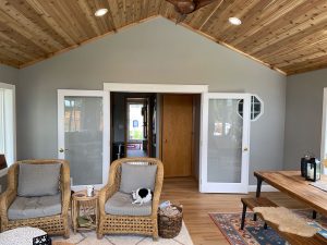 home-remodeling-addition_woodbury-mn Porch and sun room addition with vaulted ceilings, built by Kitchen remodel with open shelving and white cabinets, by Carter Custom Construction
