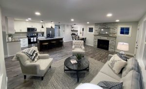 home-remodeling-modern-gray-fireplace_twin-cities_mn Custom Construction in the Twin Cities: Living room and kitchen remodeled by Carter Custom Construction