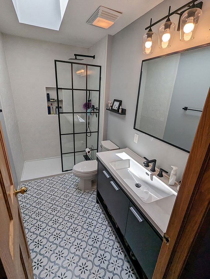 Photograph of a finished bathroom remodel in Lino Lakes, completed by Carter Custom Construction